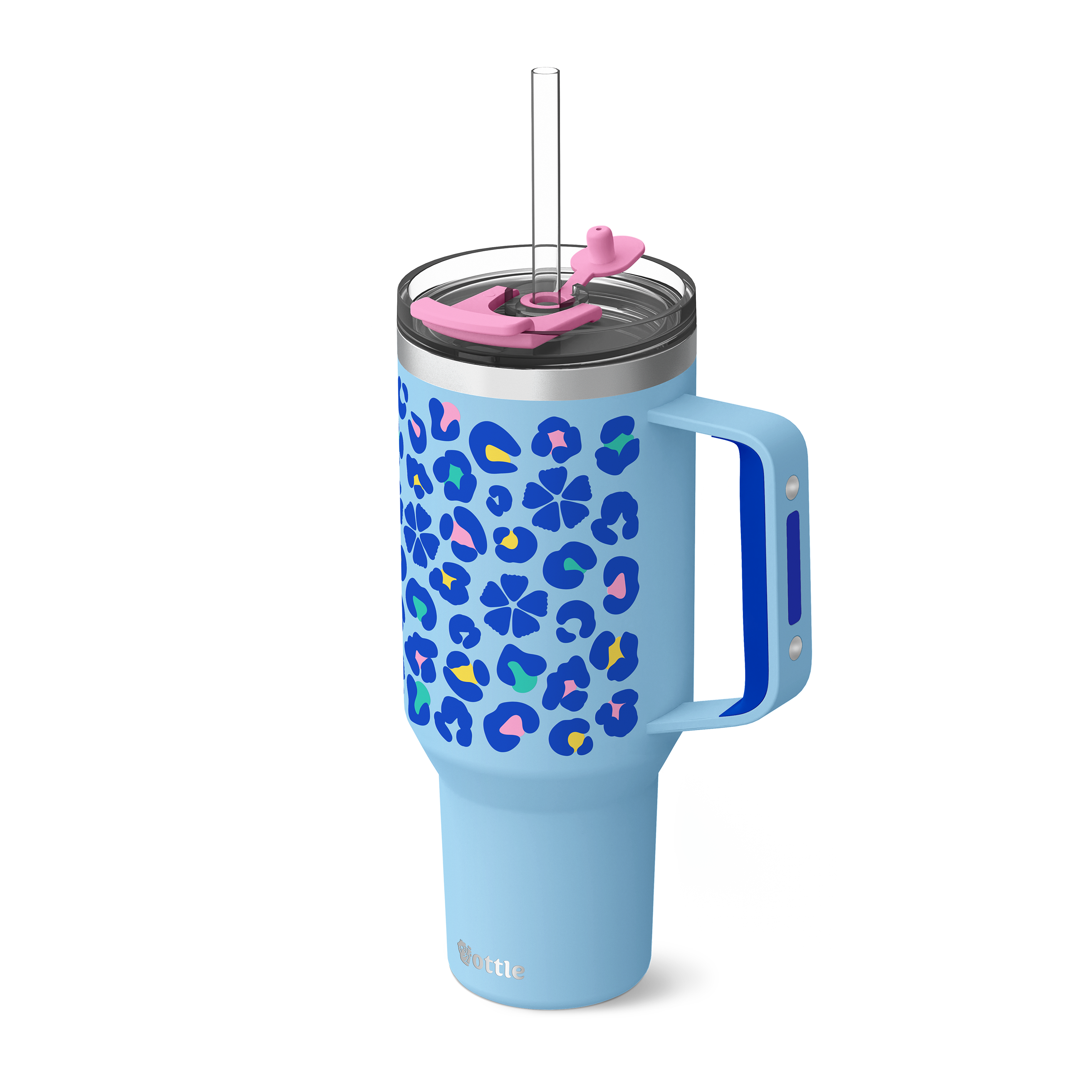 40 oz insulated tumbler in Leopard Bloom Blue design